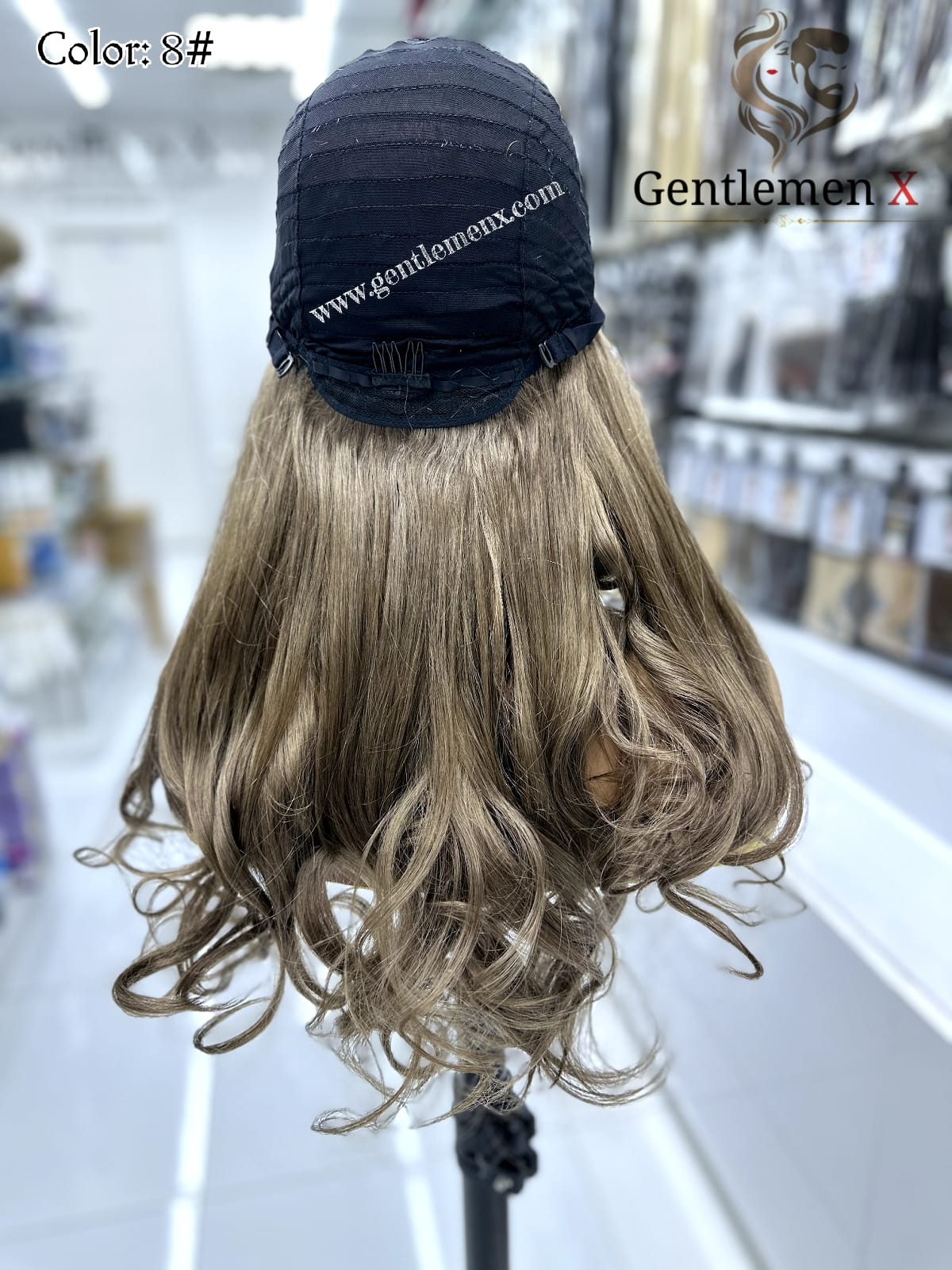20''-22'' Arsuim Color 8# Side T Part Remy human Hair Lace Wig Natural Wave