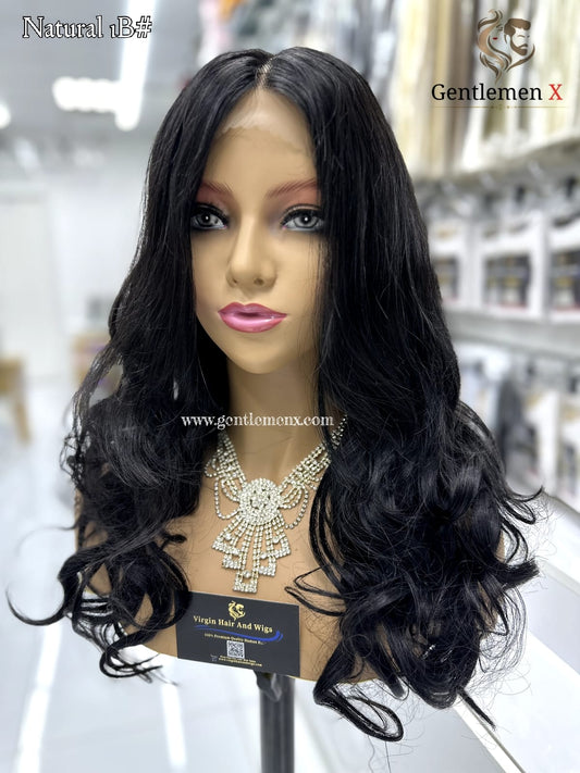 Peluca de encaje de cabello humano Remy Arsuim Side T Part de 20''-22'', onda natural, color natural 1B