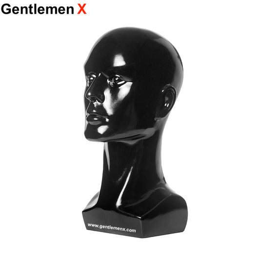 Cabeza de maniquí de plástico masculina pequeña para pelucas Gafas Negro brillante 1 ud.