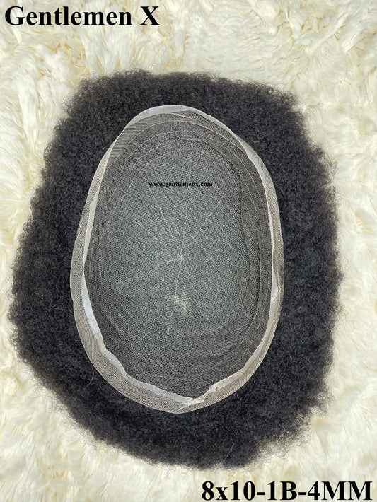 Peluca Afro ondulada para hombres negros, sistemas de cabello de 8x10 pulgadas, peluca afro de encaje completo para hombres negros afroamericanos, tejido rizado, unidades de cabello humano 1B de 4 mm, color natural