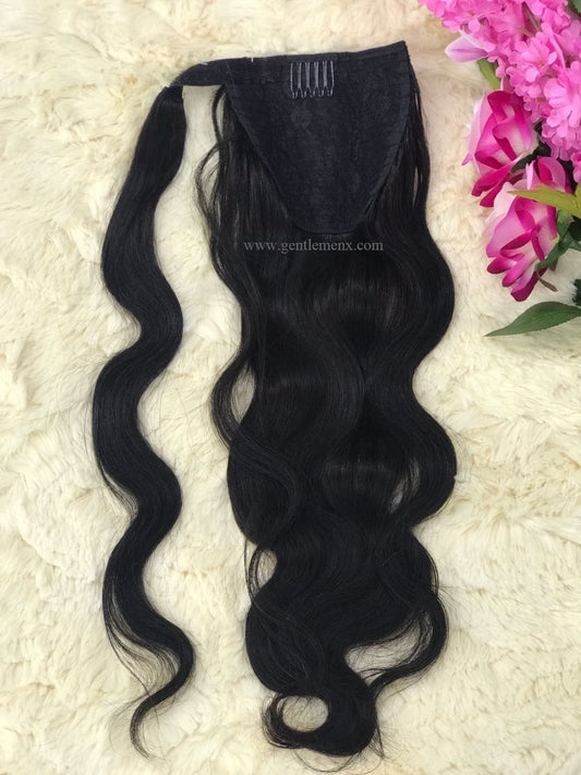 Extensiones de cola de caballo TGX Arnomeda 16"-18" 100% cabello humano Remy 110g ondulado natural 1B