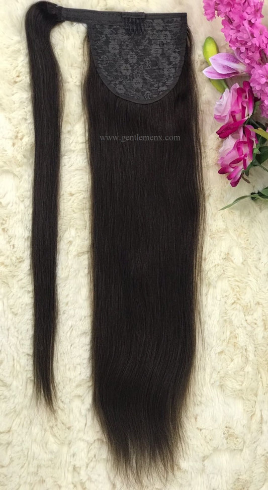 Extensiones de coleta de cabello humano Remy 100% TGX Arnomeda de 20''-22'' 140g #4 Marrón Claro Liso