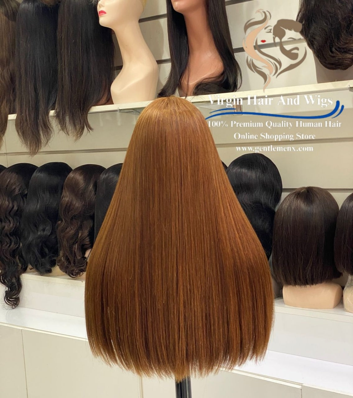 22'' Brown 4# 2X4 Lace Fringe Wig For Women 100% Human Hair Wigs With Bang straight