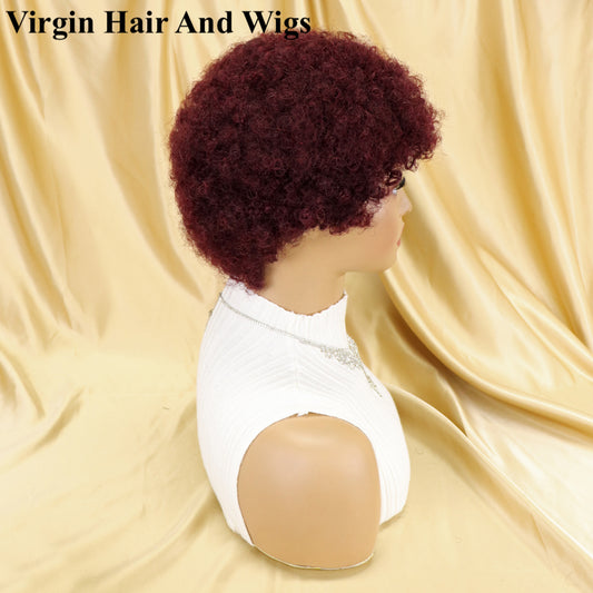 Pelucas cortas afro rizadas y rizadas para mujer, pelo humano, pelo Remy, pelucas de pelo humano sin pegamento, peluca hecha a máquina