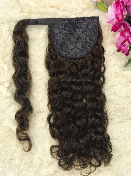 Extensiones de Cola de Caballo de Cabello Humano Remy 100% TGX Arnomeda 16"-18" 110g #4 Marrón Claro Onda al Agua
