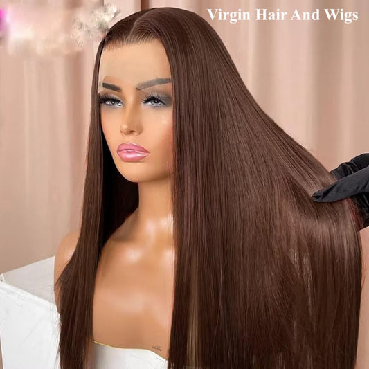 Pelucas de encaje frontal de cabello humano 100% 13X4 Marrón Chocolate 2#