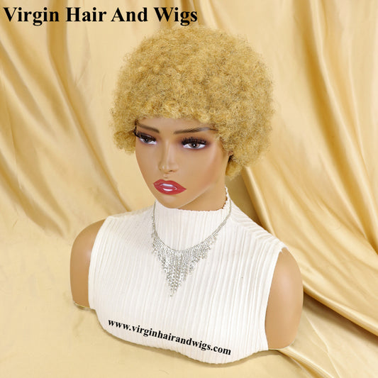 Pelucas Cortas Afro Rizadas para Mujeres Cabello Humano Remy Pelucas de Cabello Humano Sin Pegamento Peluca Hecha a Máquina