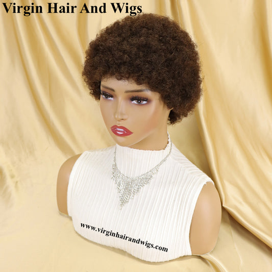 Pelucas rizadas afro cortas para mujer Cabello humano Cabello Remy Pelucas de cabello humano Peluca hecha a máquina sin pegamento