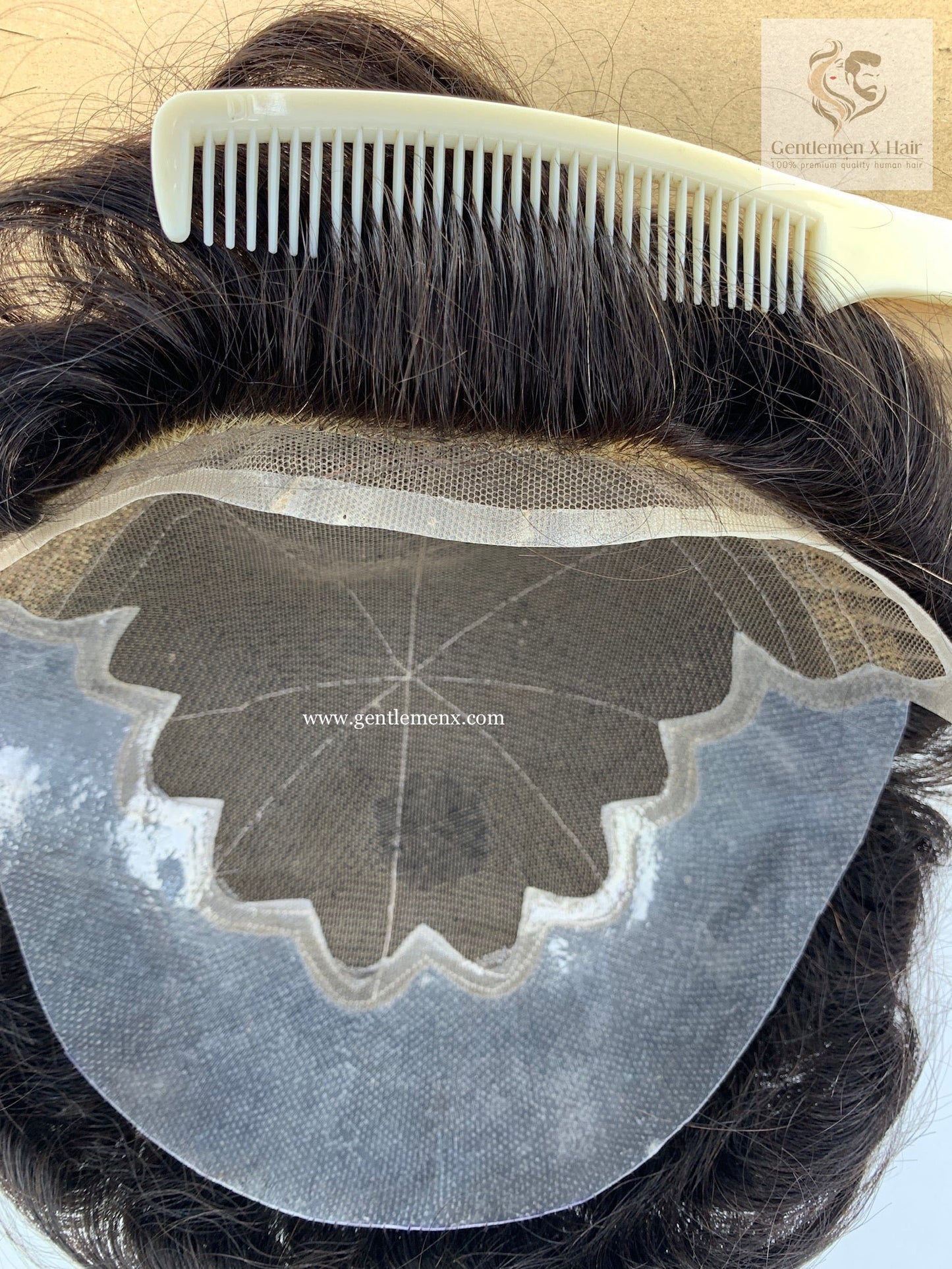 Gentlemen X Premium Q6 Regular Front Lace Hair System, 100% Human Hair, Bleached Knots