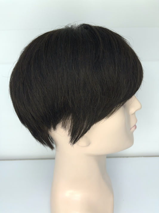Peluca de hombre 100% cabello humano, corta, color castaño oscuro, con encaje completo 2# JF002