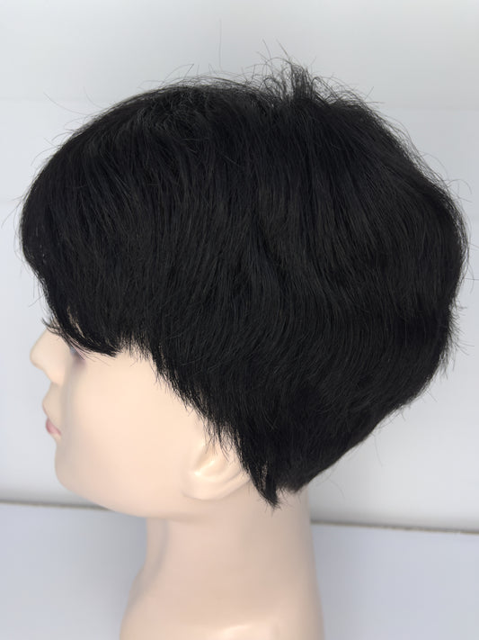 Peluca de hombre 100% cabello humano negro natural, pelo corto, peluca de encaje completo 1B JF003
