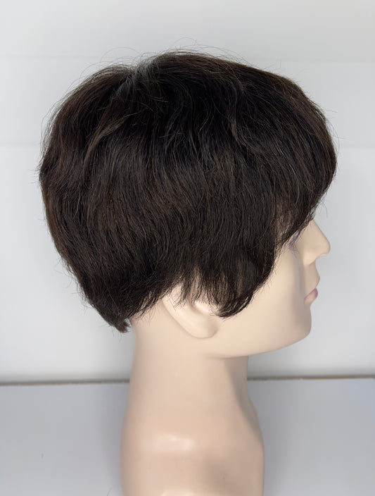 Peluca de hombre 100% cabello humano, corta, color castaño oscuro, con encaje completo #2 6261