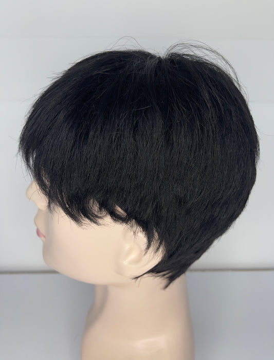 Peluca corta de hombre 100 % cabello humano negro natural 1B M7027
