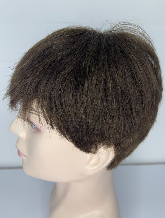 Peluca corta para hombre 100 % cabello humano castaño oscuro M7027