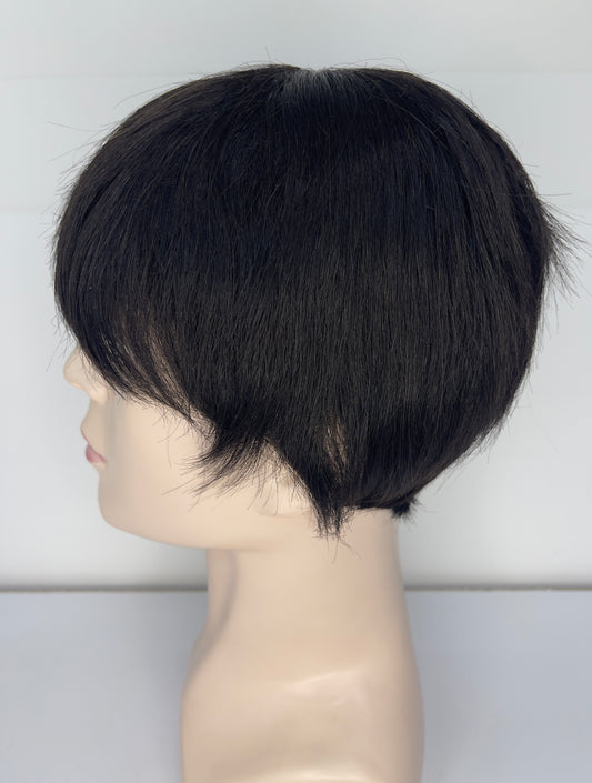 Peluca corta para hombre 100% cabello humano negro natural 1B M049