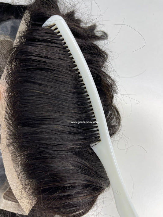 Caballeros X Q6 Encaje francés con lados de PU, peluquín de cabello humano, peluquín para hombres 1B Natural AM