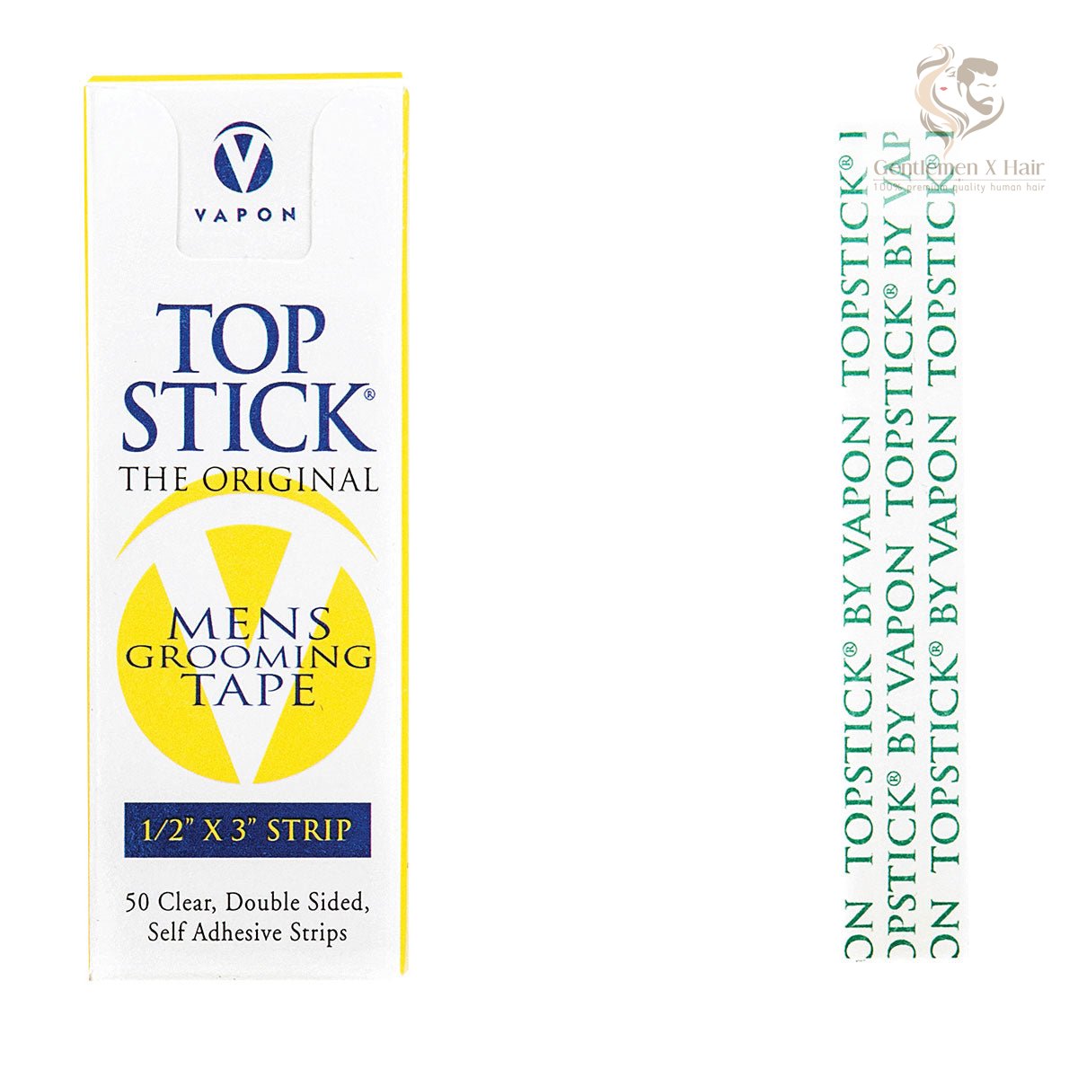 Vapon Topstick clear double-sided tape strips, 50 per pack