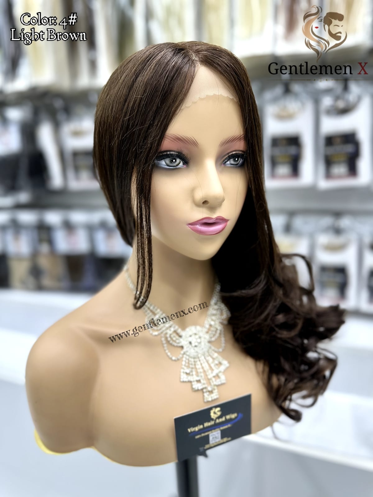 20''-22'' Arsuim Color 4# Brown Side T Part Remy human Hair Lace Wig Natural Wave
