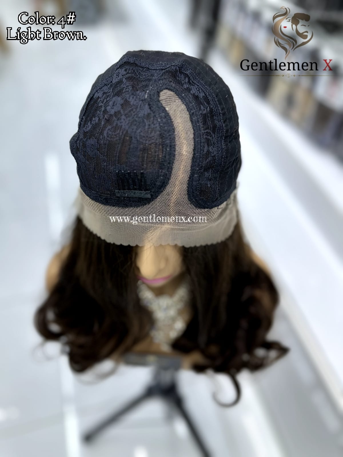 20''-22'' Arsuim Color 4# Brown Side T Part Remy human Hair Lace Wig Natural Wave