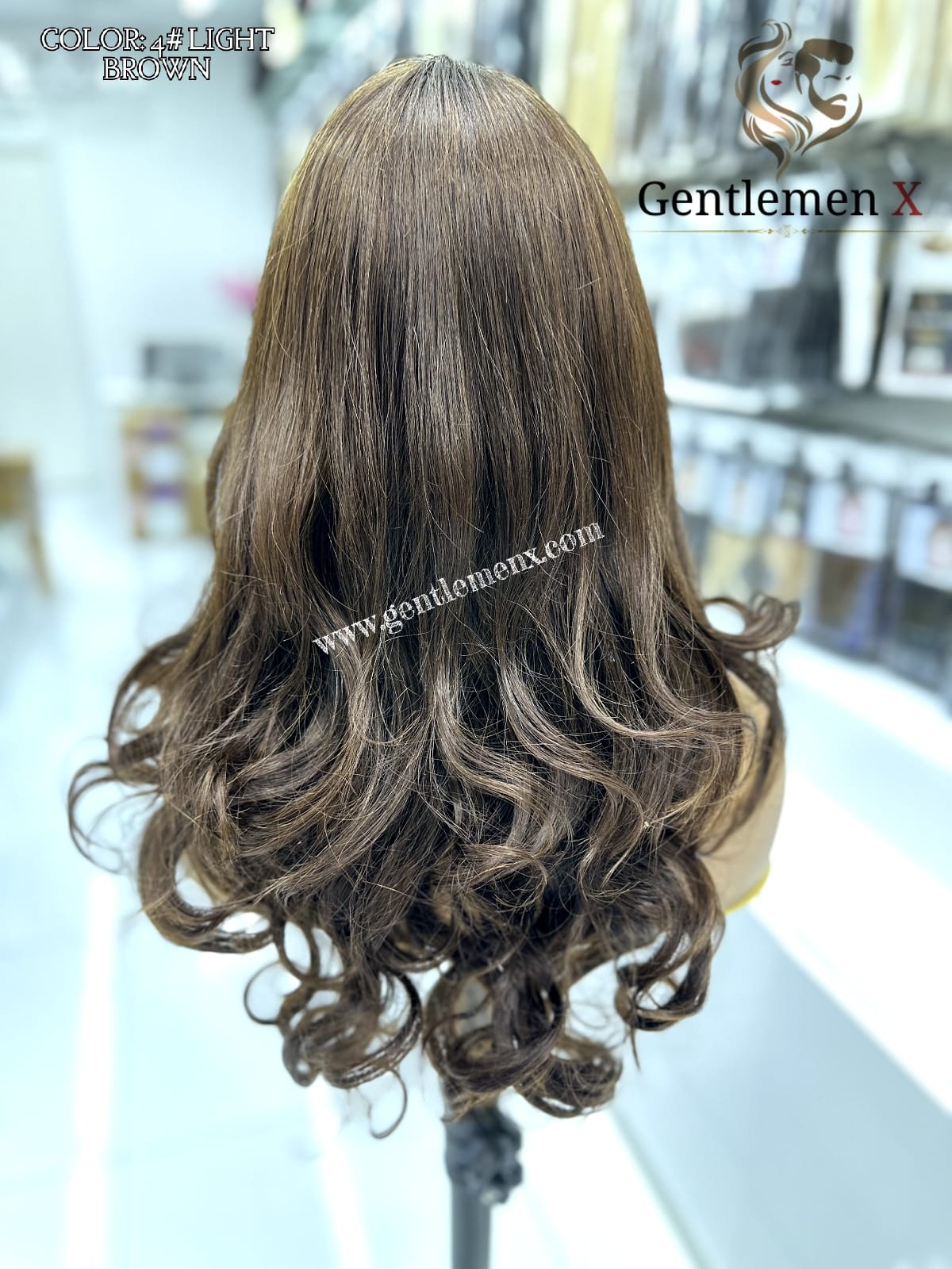 20''-22'' Arsuim Color 4# Brown Side T Part Remy human Hair Lace Wig Natural Wave