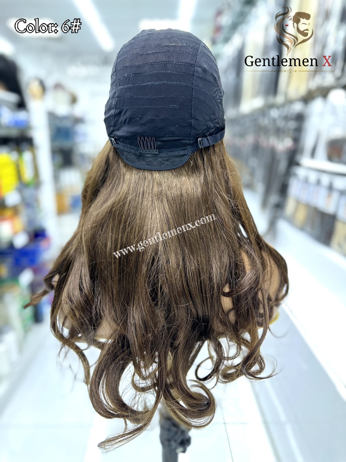 20''-22'' Arsuim Color 6# Side T Part Remy human Hair Lace Wig Natural Wave