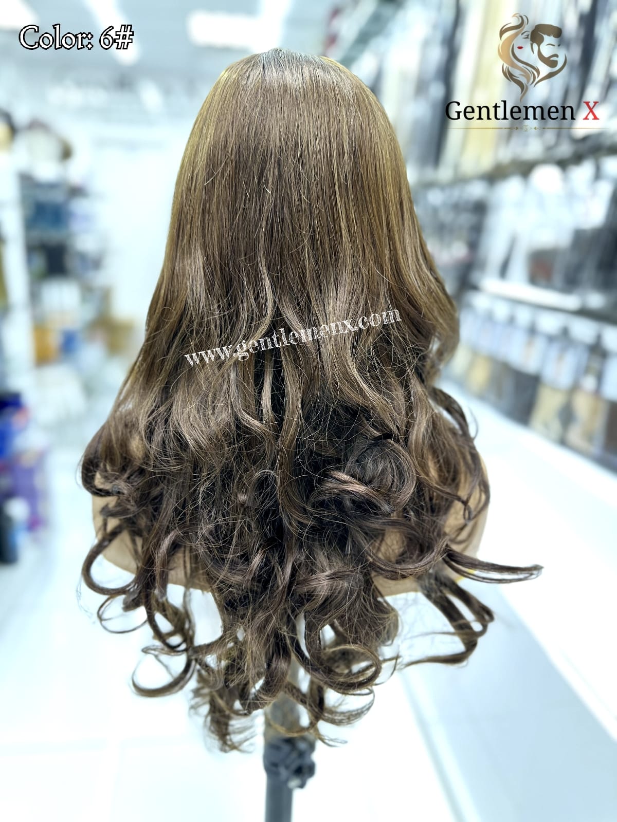 20''-22'' Arsuim Color 6# Side T Part Remy human Hair Lace Wig Natural Wave