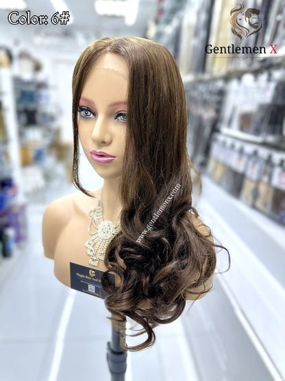 20''-22'' Arsuim Color 6# Side T Part Remy human Hair Lace Wig Natural Wave