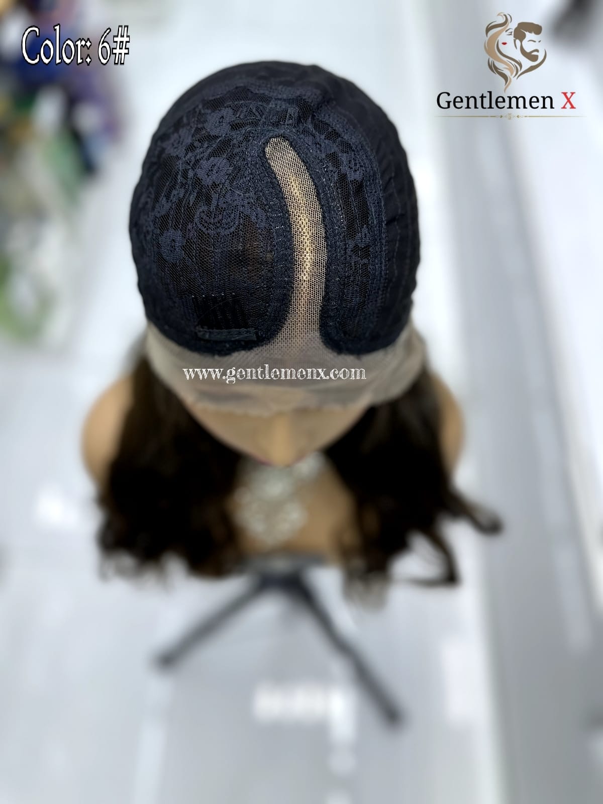 20''-22'' Arsuim Color 6# Side T Part Remy human Hair Lace Wig Natural Wave