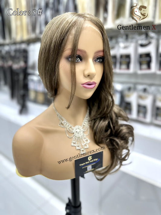 Peluca de encaje de cabello humano Remy Arsuim Side T Part de 20"-22" con ondas naturales Color 8#