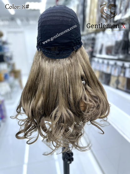 20''-22'' Arsuim Color 8# Side T Part Remy human Hair Lace Wig Natural Wave