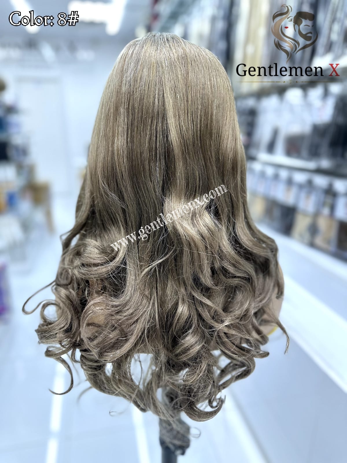 20''-22'' Arsuim Color 8# Side T Part Remy human Hair Lace Wig Natural Wave