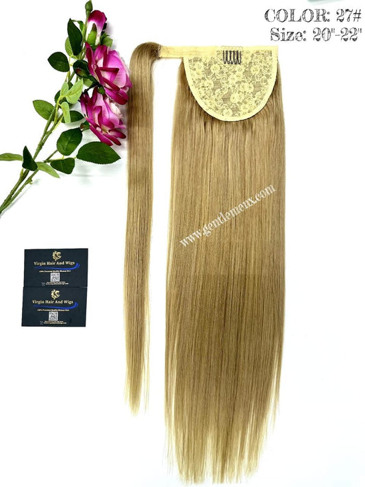 TGX Arnomeda Extensiones de coleta de cabello humano 100% Remy de 20''-22'' 140g #27 Rubio Dorado Liso
