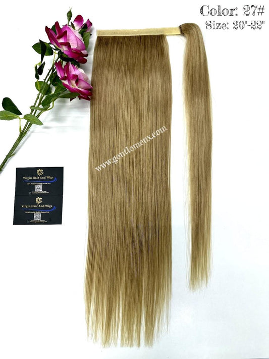 TGX Arnomeda Extensiones de coleta de cabello humano 100% Remy de 20''-22'' 140g #27 Rubio Dorado Liso