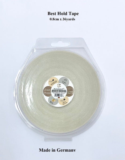 Cinta adhesiva Best Hold de 0,8 cm 36 YDS, una de las cintas en rollo más fuertes para extensiones de pelo de cinta de poliuretano (FABRICADO EN ALEMANIA)