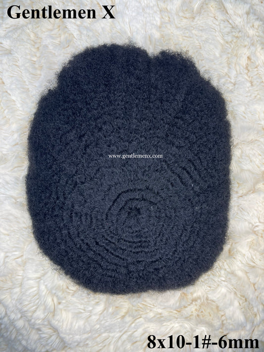 Prótesis capilar Afro Wave para hombres negros Sistemas capilares de 8x10 pulgadas Peluca Afro de encaje completo para hombres afroamericanos Hombres negros Rizado Tejido Unidades de cabello humano 1# Negro azabache de 6 mm