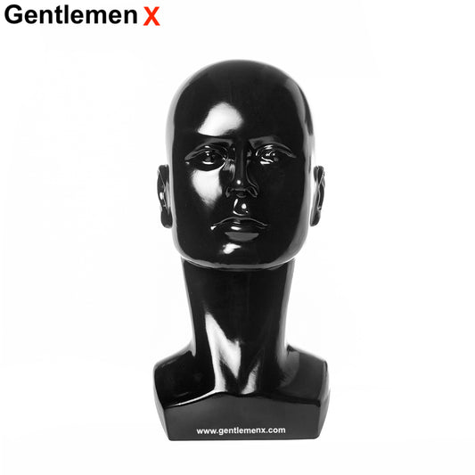 Cabeza de maniquí de plástico masculina pequeña para pelucas Gafas Negro brillante 1 ud.