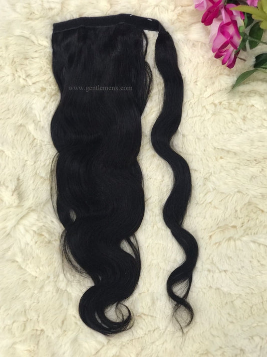 Extensiones de cola de caballo TGX Arnomeda 16"-18" 100% cabello humano Remy 110g ondulado natural 1B