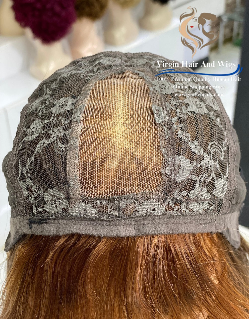 22'' Brown 4# 2X4 Lace Fringe Wig For Women 100% Human Hair Wigs With Bang straight
