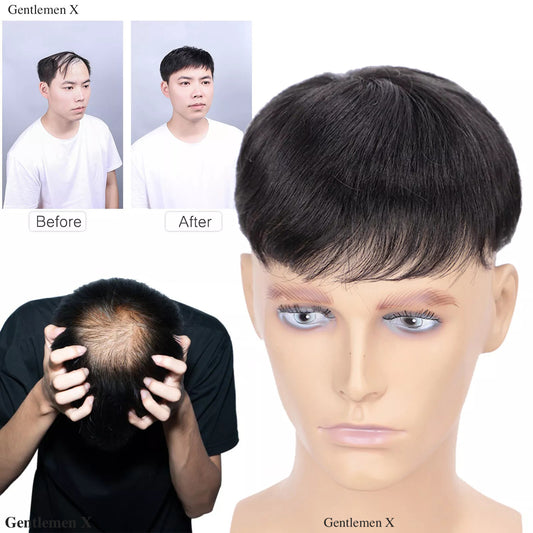 Topper de Cabello Humano Natural Peluquín con Clip Pieza de Cabello para Parte Superior Peluca Corta Masculina Su 5X5