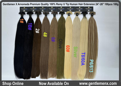 Arnomeda Remy human hair U-tip nail-tip extensions, 24 to 26 inch, 100 pieces