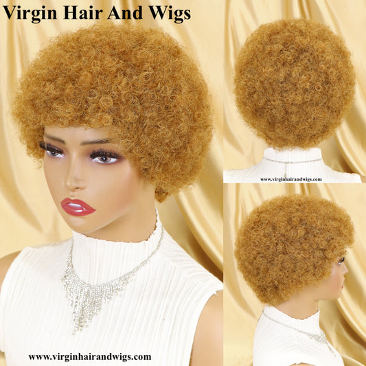 Pelucas cortas afro rizadas y rizadas para mujer, cabello humano, cabello Remy, pelucas de cabello humano sin pegamento, peluca hecha a máquina