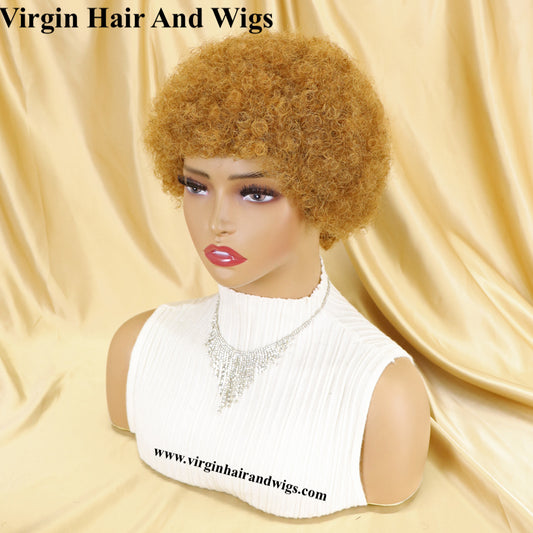 Pelucas cortas afro rizadas y rizadas para mujer, cabello humano, cabello Remy, pelucas de cabello humano sin pegamento, peluca hecha a máquina