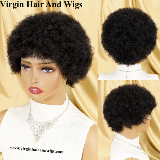 Pelucas cortas afro rizadas y rizadas para mujeres, cabello humano, cabello Remy, pelucas de cabello humano sin pegamento, peluca hecha a máquina