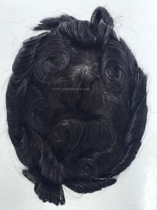 Caballeros X Australia Peluquín para hombres Sistema de cabello humano invisible frontal 1B Sintético natural/gris AMP