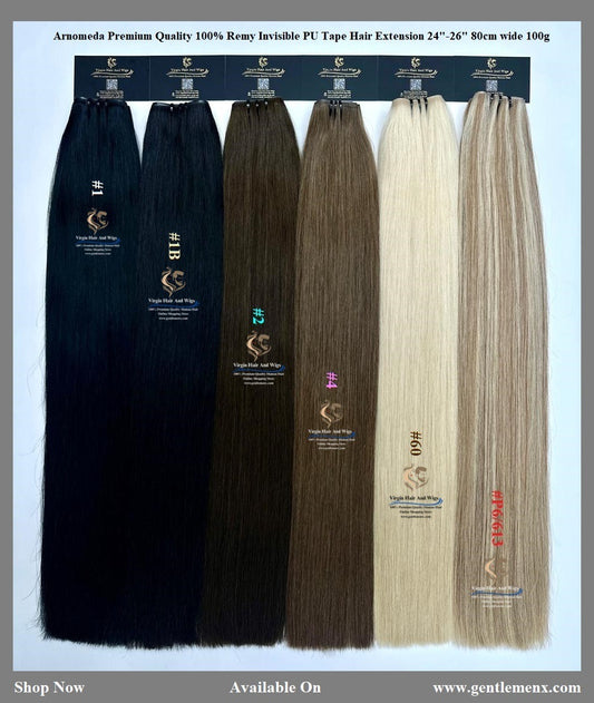 Extensiones de cabello sin costura de piel de poliuretano invisible Arnomeda Straight 24''-26'', 100% cabello humano Remy, 100 g