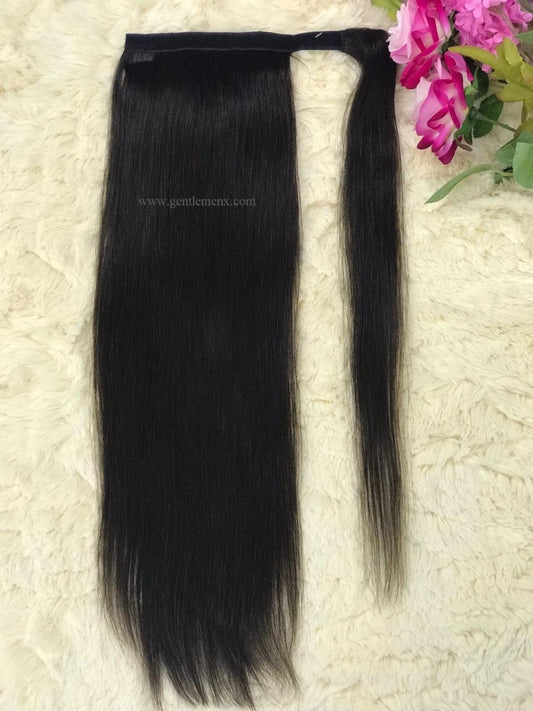 TGX Arnomeda Extensiones de coleta de cabello humano 100% Remy 16''-18'' 110g #2 Castaño oscuro liso
