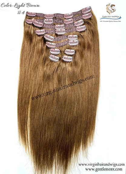 TGX Arnomeda 20''-22'' 100% Human Hair Full Head 10PCS Clips in Hair Extensions set 140g 4# Light Brown Stright