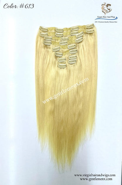 TGX Arnomeda 20''-22'' 100% Human Hair Full Head 10PCS Clips in Hair Extensions set 140g 613# Blond Stright