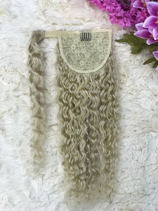 TGX Arnomeda Extensiones de Cola de Caballo de Cabello Humano 100% Remy de 16''-18'' 110g 613# Rubias Onduladas