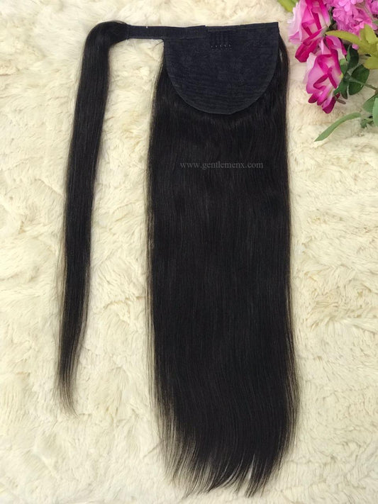 TGX Arnomeda Extensiones de coleta de cabello humano 100% Remy 16''-18'' 110g #2 Castaño oscuro liso
